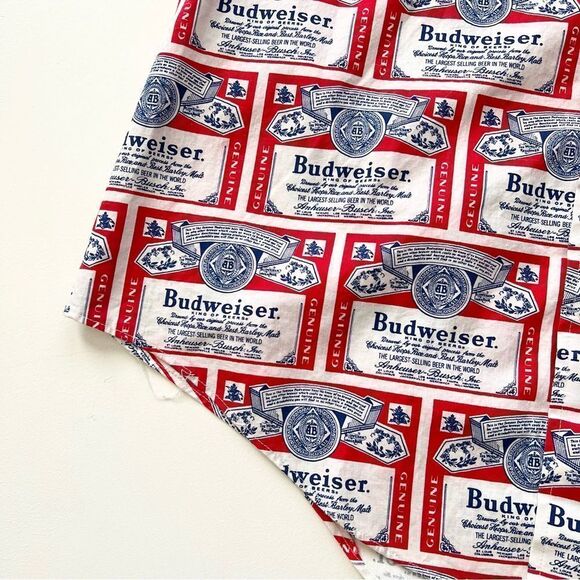 Vintage 60s 70s Budweiser Beer Label Line Union AOP Pop Art Polo Shirt Hawaiian. - Picture 6 of 12